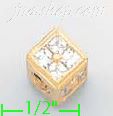 14K Gold Cube Slider CZ Charm Pendant - Click Image to Close