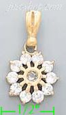 14K Gold Flower CZ Charm Pendant - Click Image to Close