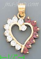 14K Gold White & Red Heart CZ Charm Pendant - Click Image to Close