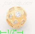 14K Gold Round Ball Slider CZ Charm Pendant - Click Image to Close