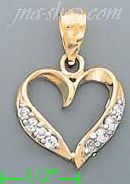 14K Gold Open Heart CZ Charm Pendant - Click Image to Close