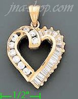 14K Gold Open Heart CZ Charm Pendant - Click Image to Close