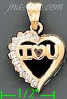 14K Gold I Love 'Heart' U CZ Charm Pendant - Click Image to Close