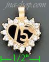 14K Gold 15 Años Heart CZ Charm Pendant - Click Image to Close