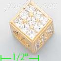 14K Gold Cube Slider CZ Charm Pendant - Click Image to Close