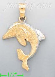 14K Gold Dolphin Charm Pendant - Click Image to Close