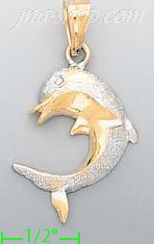 14K Gold Dolphin Charm Pendant - Click Image to Close