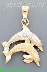 14K Gold Dolphin Charm Pendant - Click Image to Close