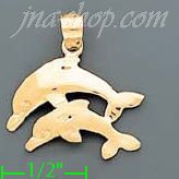 14K Gold Dolphin Charm Pendant - Click Image to Close