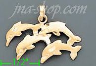 14K Gold Dolphin Charm Pendant - Click Image to Close