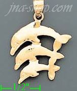 14K Gold Dolphin Charm Pendant - Click Image to Close