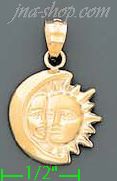 14K Gold Sun & Moon Charm Pendant - Click Image to Close