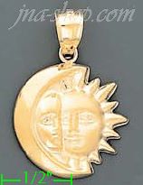 14K Gold Sun & Moon Charm Pendant - Click Image to Close