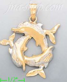 14K Gold Dolphin Charm Pendant - Click Image to Close