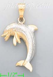 14K Gold Dolphin Charm Pendant - Click Image to Close