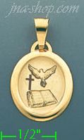 14K Gold Cross, Holy Spirit Dove & Bible Italian Picture Charm P - Click Image to Close