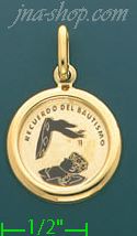 14K Gold Recuerdo de Bautismo Italian Picture Charm Pendant - Click Image to Close