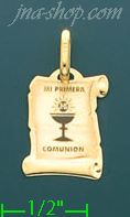 14K Gold Mi Primera Comunion Scroll Italian Picture Charm Pendan - Click Image to Close