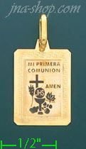 14K Gold Mi Primera Comunion Italian Picture Charm Pendant - Click Image to Close