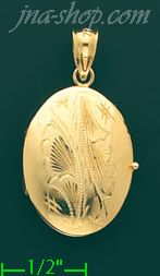 14K Gold Etched Oval Shaped Italian Locket Charm Pendant - Click Image to Close