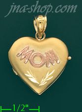 14K Gold Dia-Cut Mom Heart Italian Locket Charm Pendant - Click Image to Close