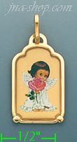 14K Gold Angel w/Rose Picture Charm Pendant - Click Image to Close