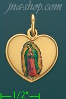 14K Gold Virgin of Guadalupe Heart Picture Charm Pendant - Click Image to Close