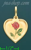 14K Gold Heart w/Rose Picture Charm Pendant - Click Image to Close