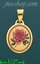 14K Gold Rose Picture Charm Pendant - Click Image to Close