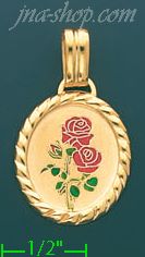 14K Gold Roses Picture Charm Pendant - Click Image to Close