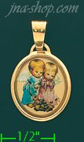 14K Gold Two Child Angels Picture Charm Pendant - Click Image to Close