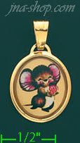 14K Gold Little Mouse w/Rose Picture Charm Pendant - Click Image to Close