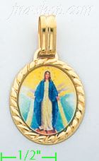 14K Gold Virgin Mary Picture Charm Pendant - Click Image to Close