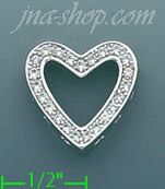 14K Gold Open Heart Slider CZ Charm Pendant - Click Image to Close