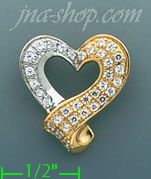 14K Gold Open Heart Slider CZ Charm Pendant - Click Image to Close