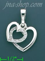 14K Gold Double Open Heart CZ Charm Pendant - Click Image to Close