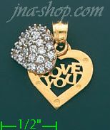 14K Gold I Love You Heart CZ Charm Pendant - Click Image to Close