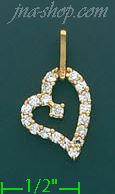 14K Gold Open Heart CZ Charm Pendant - Click Image to Close