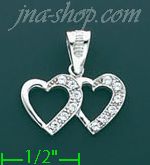 14K Gold Double Open Heart CZ Charm Pendant - Click Image to Close