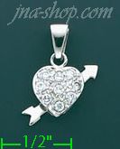 14K Gold Heart w/Arrow CZ Charm Pendant - Click Image to Close