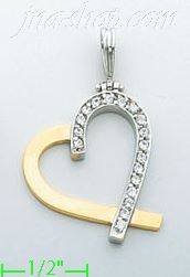 14K Gold Floating Heart CZ Charm Pendant - Click Image to Close