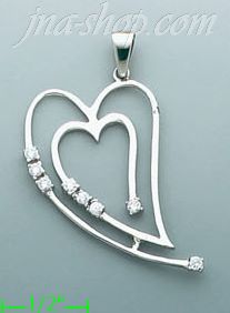 14K Gold Modern Heart CZ Charm Pendant - Click Image to Close