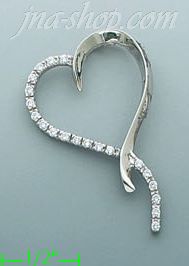 14K Gold Ribbon Heart CZ Charm Pendant - Click Image to Close