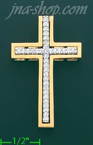 14K Gold Fancy CZ Cross Charm Pendant - Click Image to Close