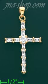 14K Gold Fancy CZ Cross Charm Pendant - Click Image to Close