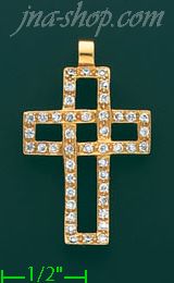 14K Gold Fancy CZ Cross Charm Pendant - Click Image to Close