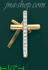 14K Gold Fancy CZ Cross Charm Pendant - Click Image to Close