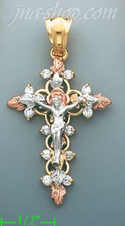 14K Gold Crucifix Fancy CZ Cross Charm Pendant - Click Image to Close