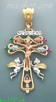 14K Gold Caravaca Crucifix Fancy CZ Cross Charm Pendant - Click Image to Close