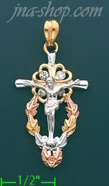 14K Gold Crucifix CZ Charm Pendant - Click Image to Close